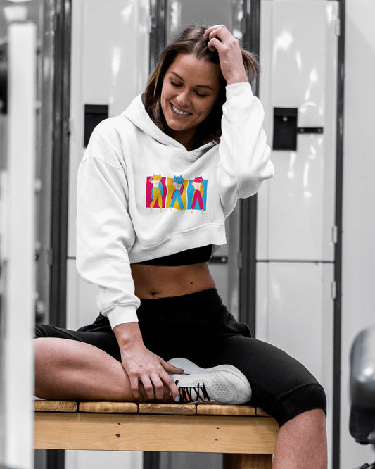 Cat Girls Women Crop Hoodie Front Design Only | Dhukeri Arts
