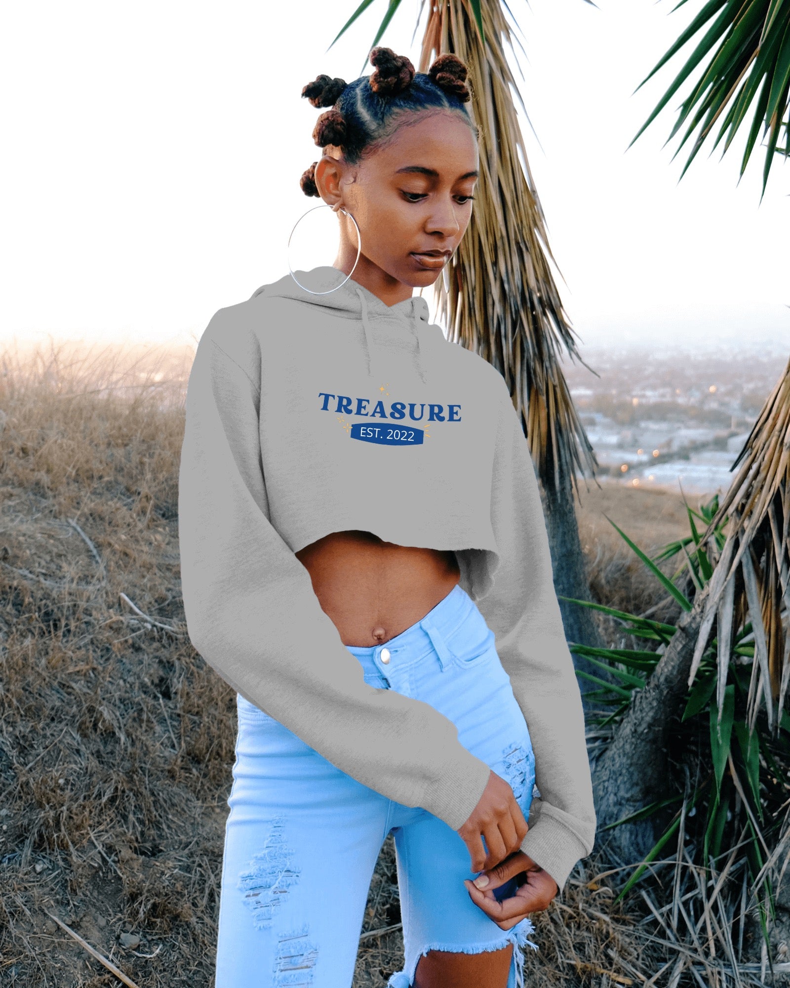 Treasure Women Crop Hoodie Front Design Only DHUKERI ARTS