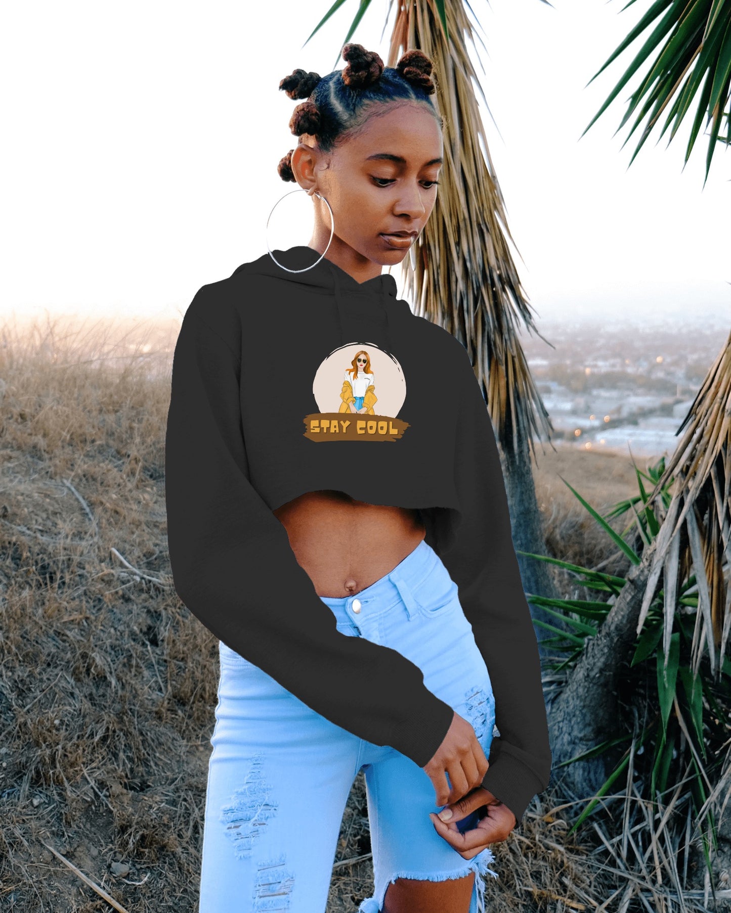 Girl Attitude Women Crop Hoodie Front Design Only