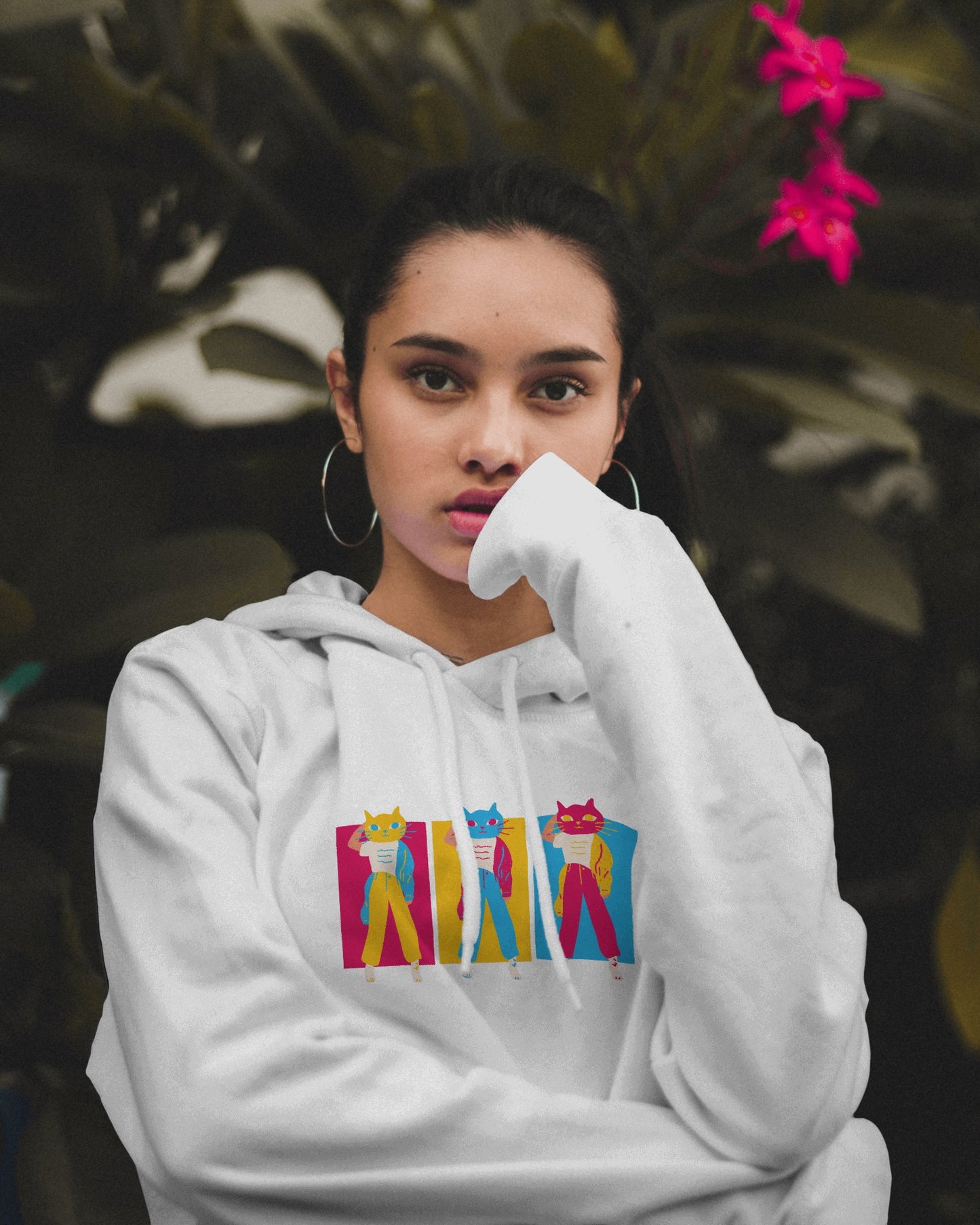 Cat Girls Women Crop Hoodie Front Design Only | Dhukeri Arts