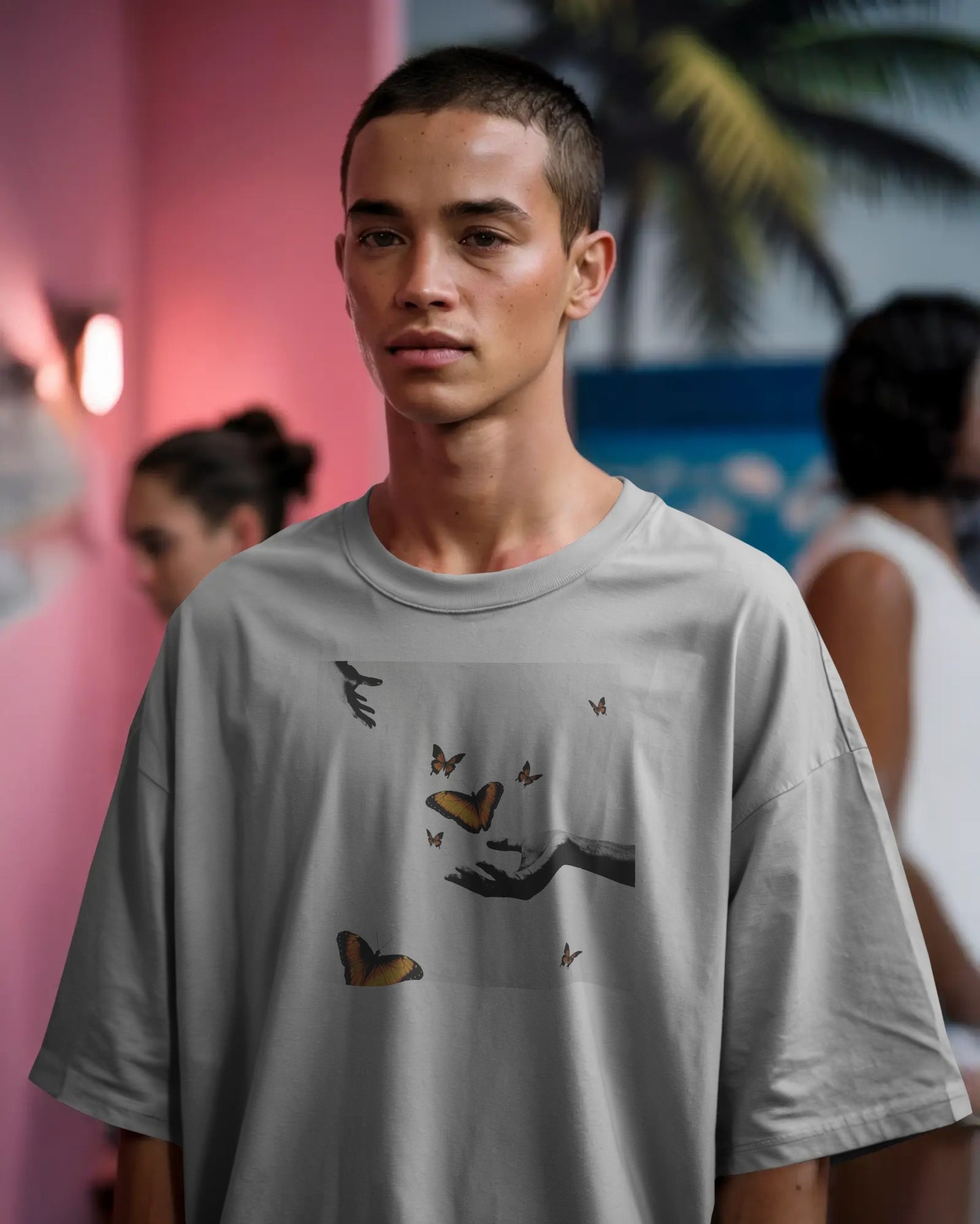 Butterfly In Hand Premium Oversized Tshirt