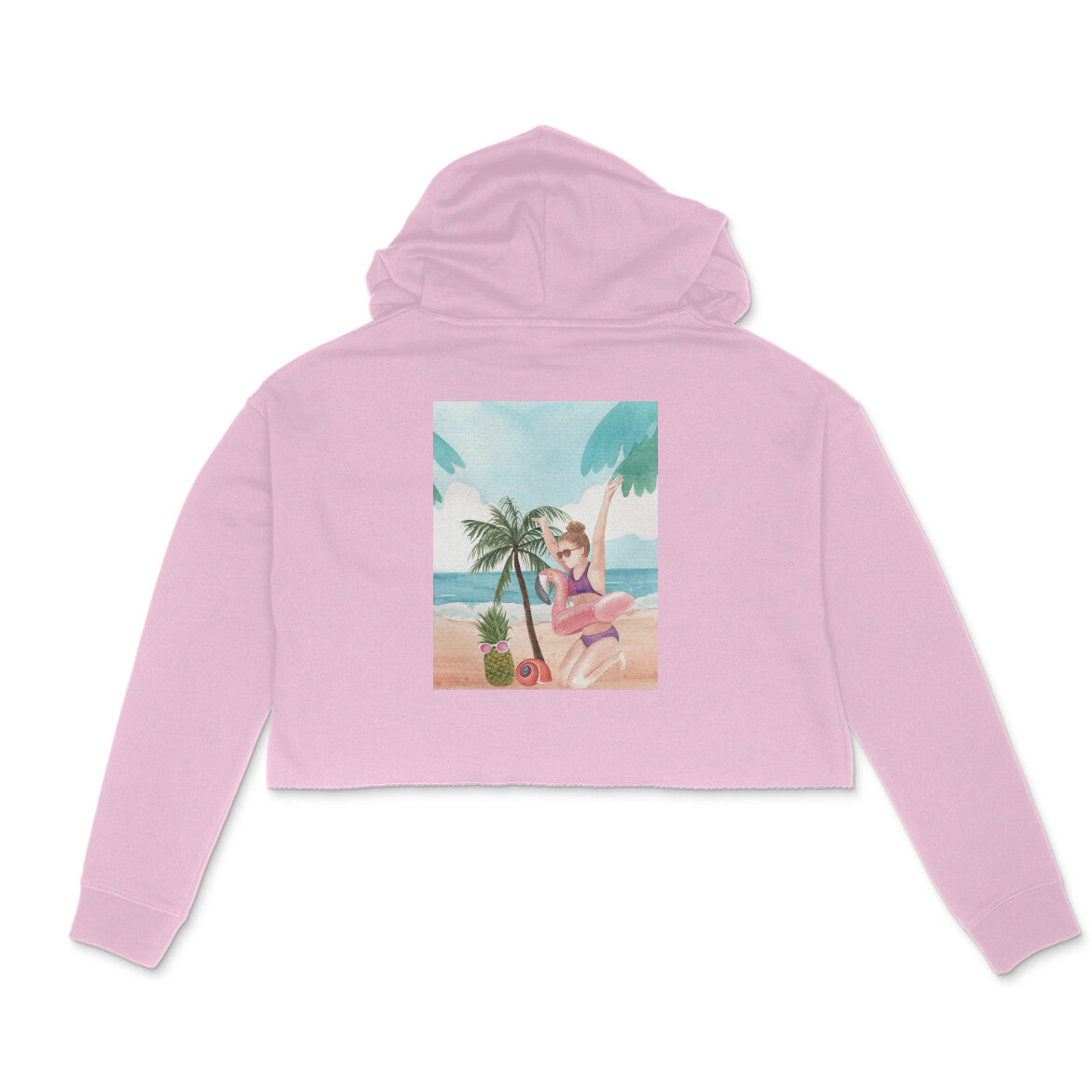 It's Beach Time Women Crop Hoodie Front & Back Design