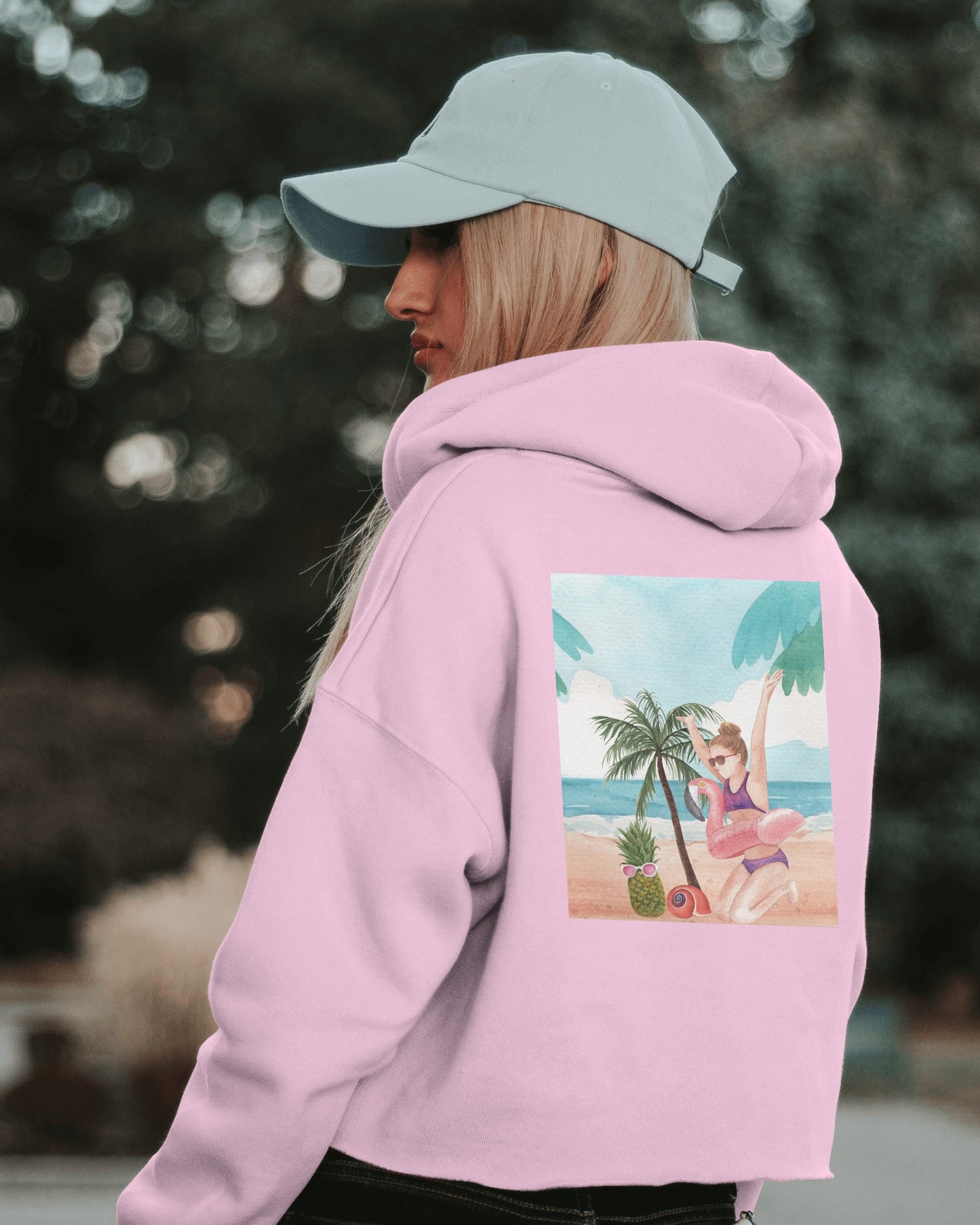 It's Beach Time Women Crop Hoodie Front & Back Design