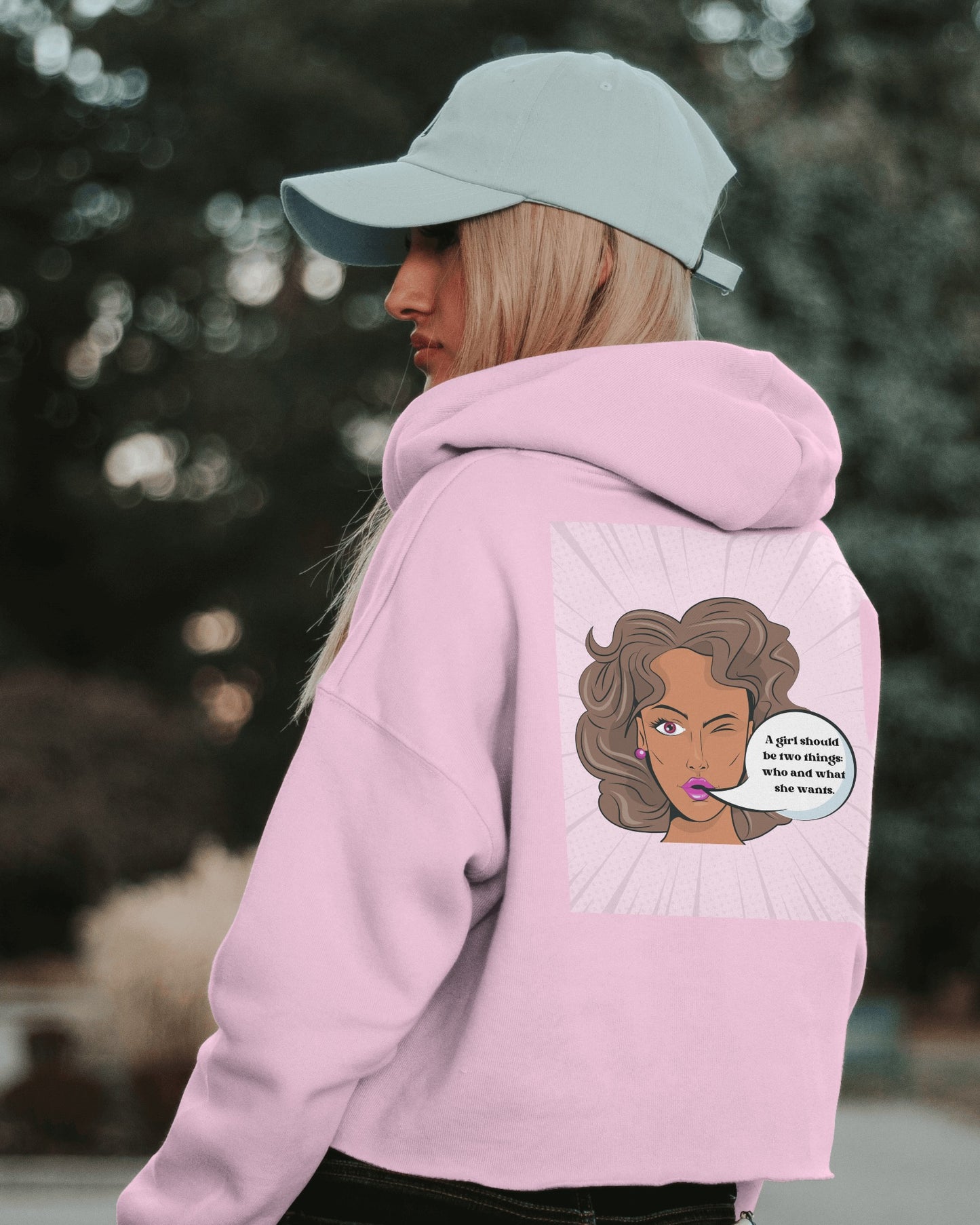 What She Wants Women Crop Hoodie Back Design Only