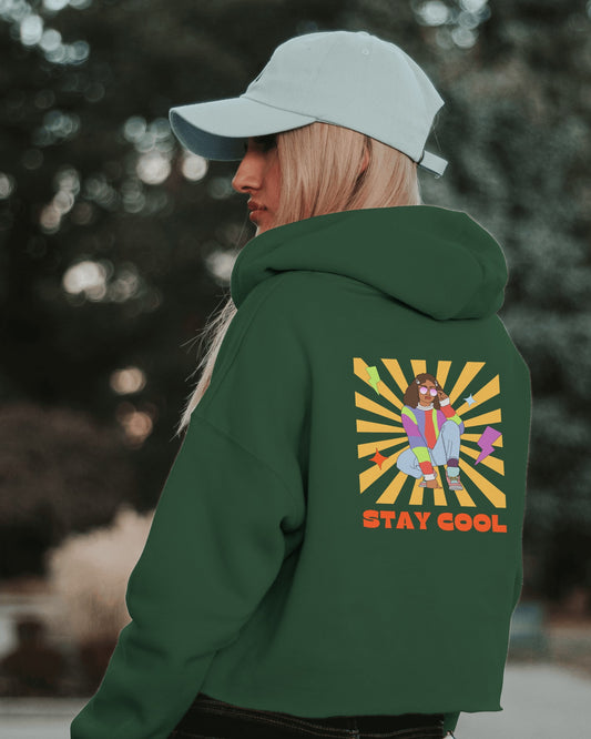 Stay Cool Women Crop Hoodie Front & Back Design