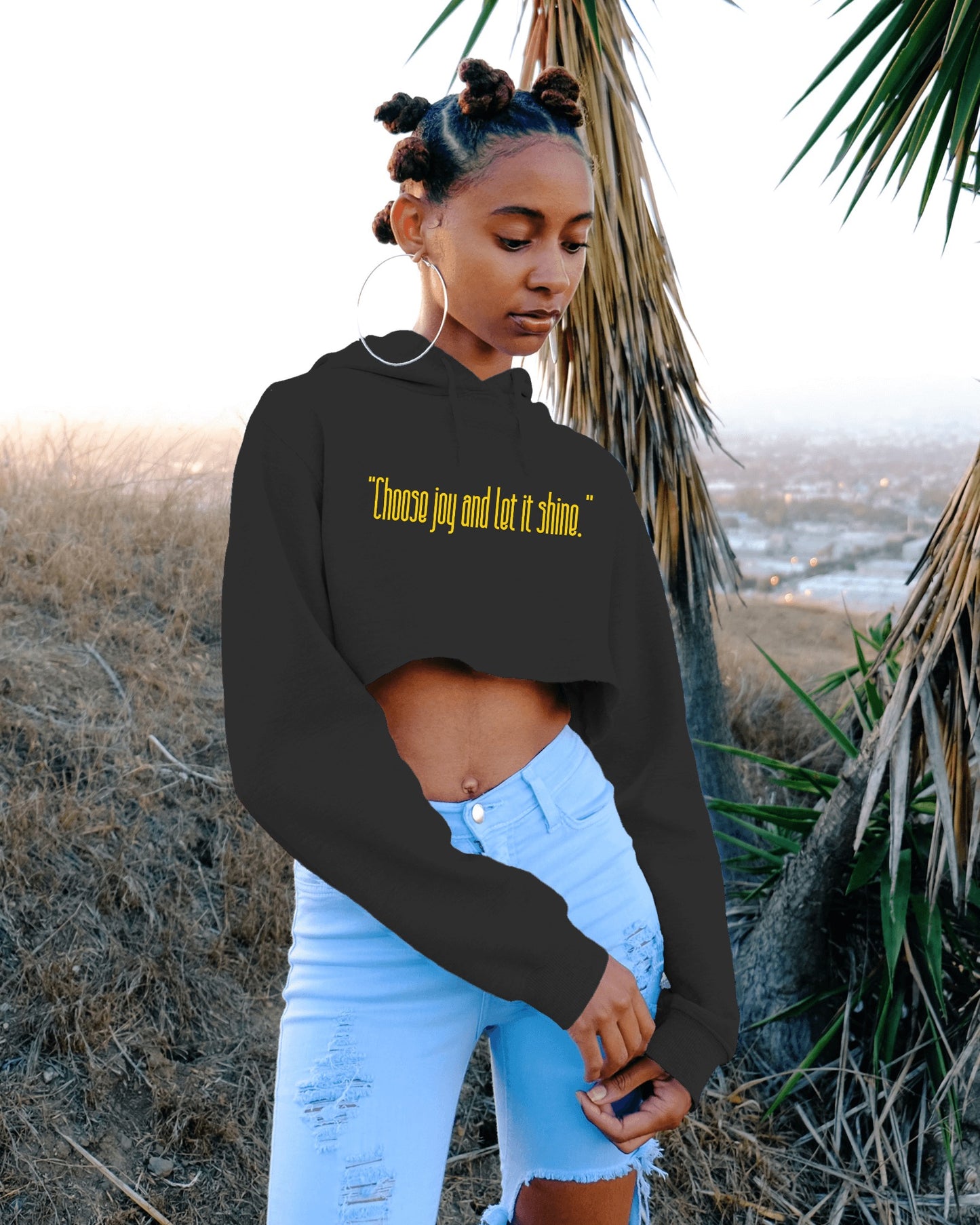 Choose Joy Women Crop Hoodie Front & Back Design