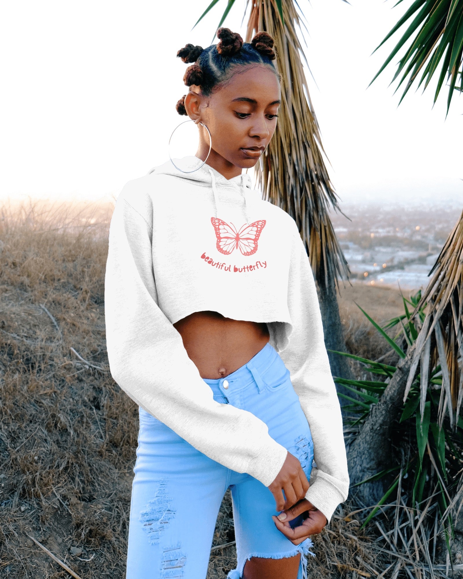 Beautiful Butterfly Women Crop Hoodie Front Design Only | Dhukeri Arts