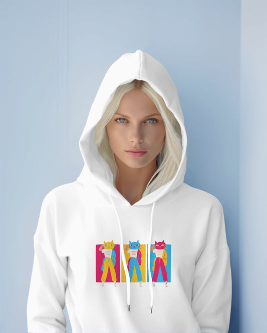 Cat Girls Women Crop Hoodie Front Design Only | Dhukeri Arts